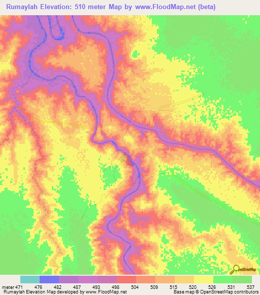 Rumaylah,Sudan Elevation Map