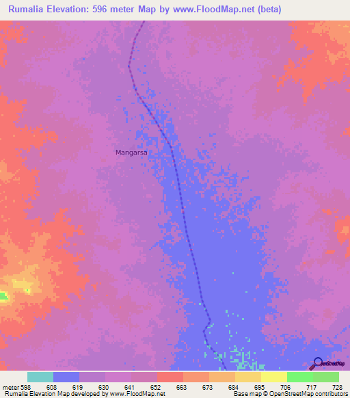 Rumalia,Sudan Elevation Map