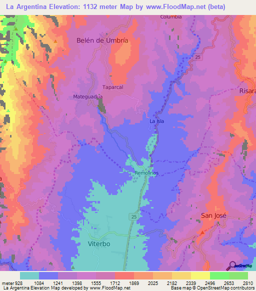 La Argentina,Colombia Elevation Map