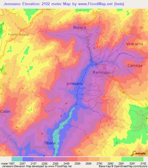 Jenesano,Colombia Elevation Map