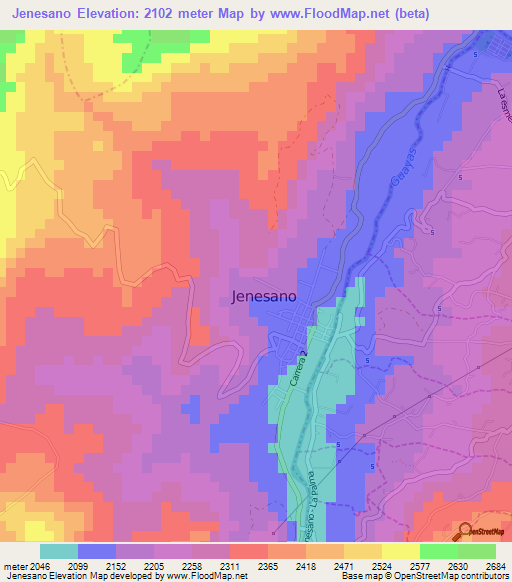 Jenesano,Colombia Elevation Map