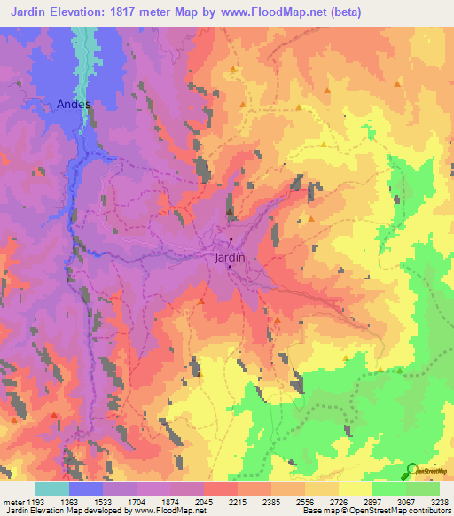 Jardin,Colombia Elevation Map