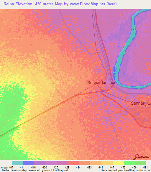 Reiba,Sudan Elevation Map