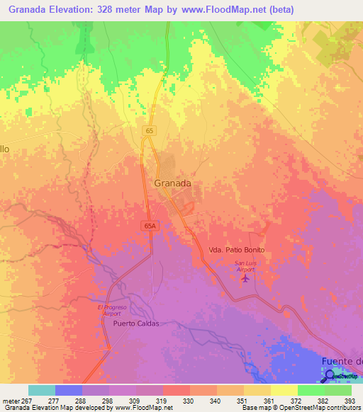 Granada,Colombia Elevation Map