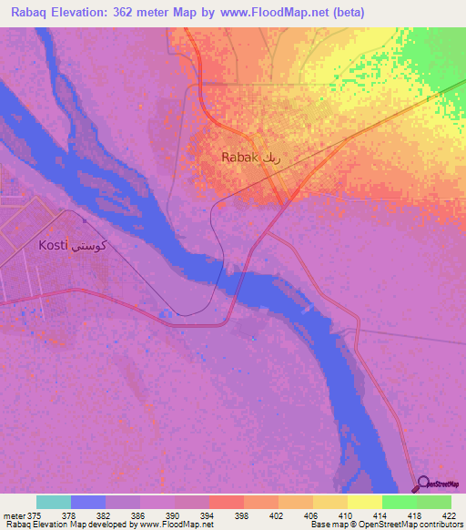 Rabaq,Sudan Elevation Map