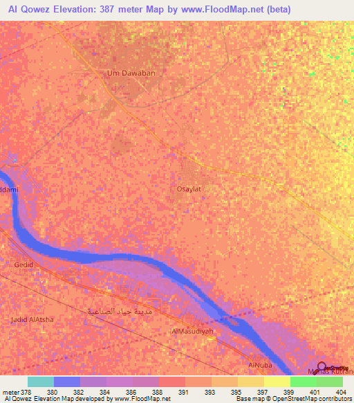 Al Qowez,Sudan Elevation Map