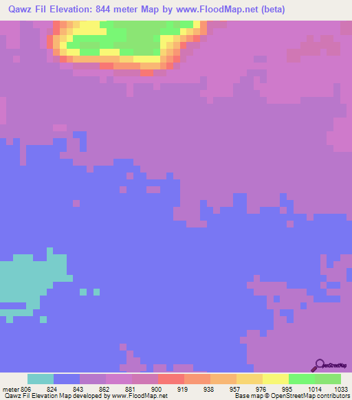 Qawz Fil,Sudan Elevation Map