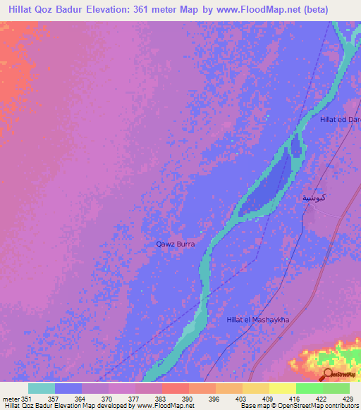 Hillat Qoz Badur,Sudan Elevation Map
