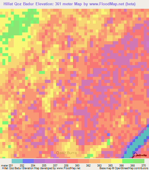 Hillat Qoz Badur,Sudan Elevation Map