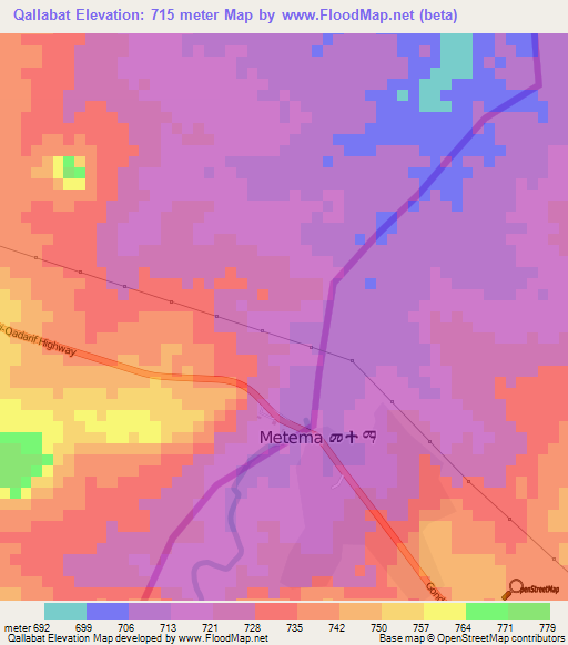 Qallabat,Sudan Elevation Map
