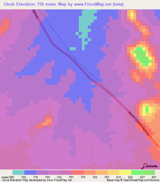 Otrub,Sudan Elevation Map