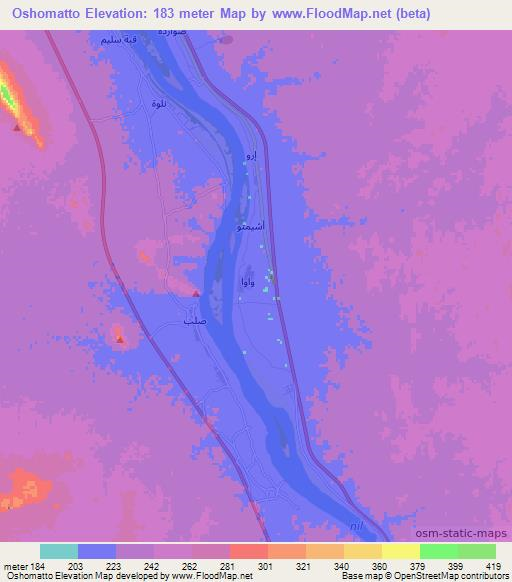 Oshomatto,Sudan Elevation Map