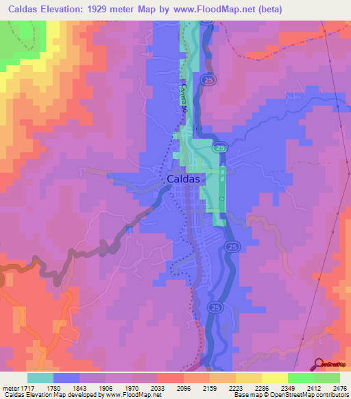 Caldas,Colombia Elevation Map