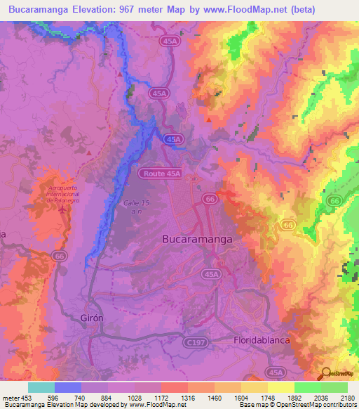 Bucaramanga,Colombia Elevation Map
