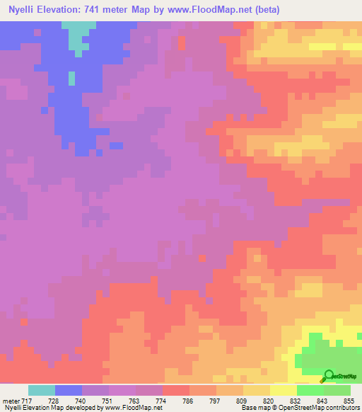 Nyelli,Sudan Elevation Map