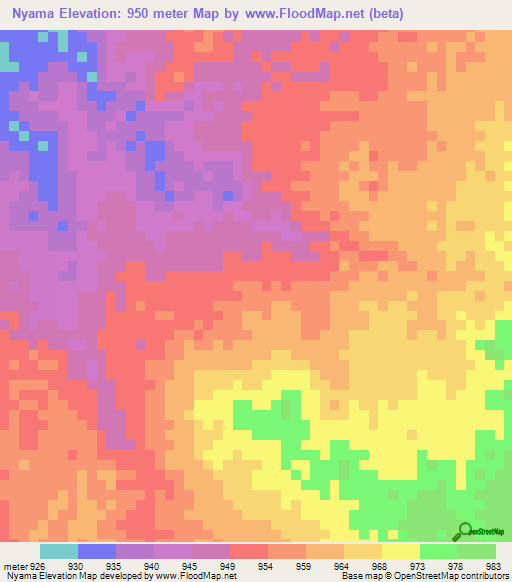 Nyama,Sudan Elevation Map