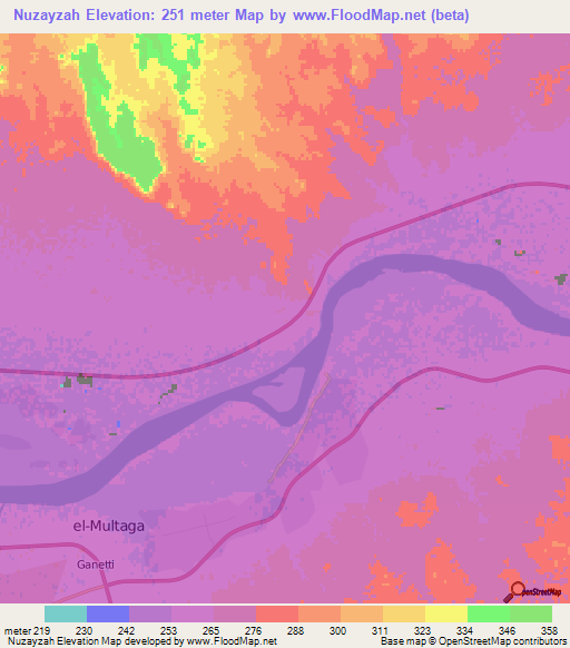 Nuzayzah,Sudan Elevation Map