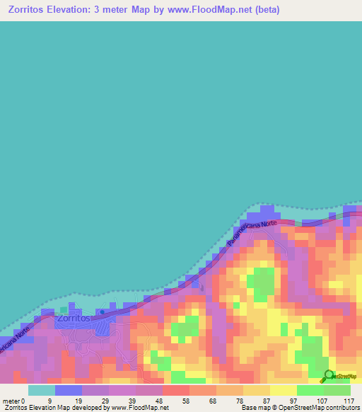 Zorritos,Peru Elevation Map