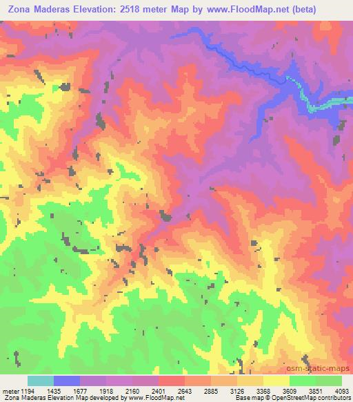 Zona Maderas,Peru Elevation Map