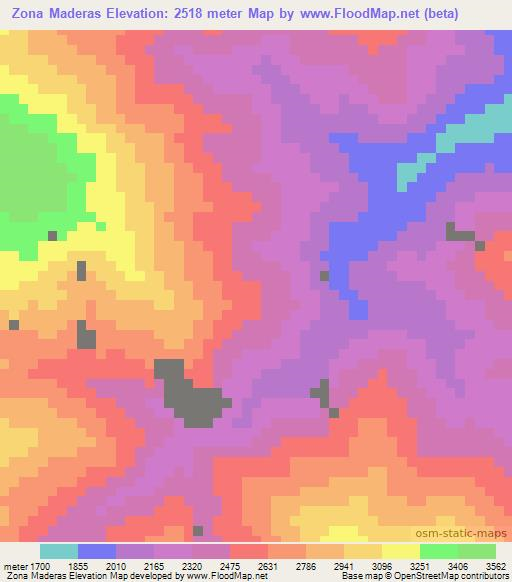 Zona Maderas,Peru Elevation Map