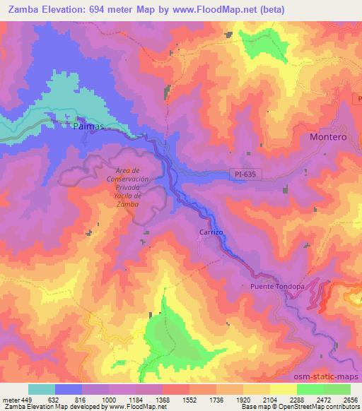 Zamba,Peru Elevation Map