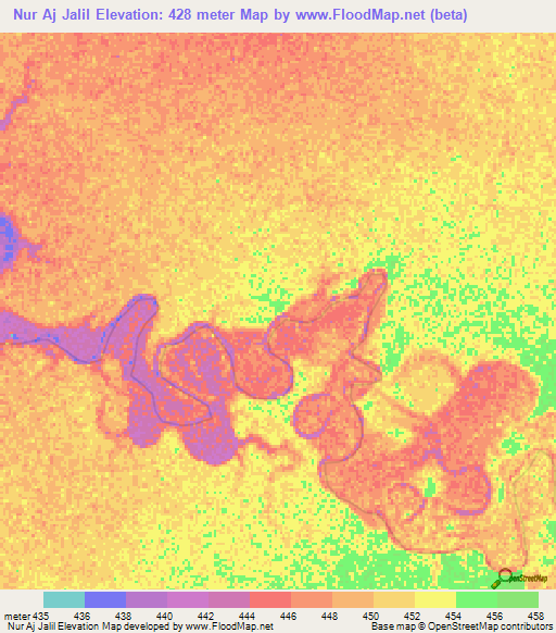 Nur Aj Jalil,Sudan Elevation Map