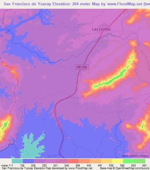 San Francisco de Yuscay,Peru Elevation Map