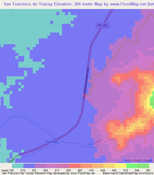 San Francisco de Yuscay,Peru Elevation Map