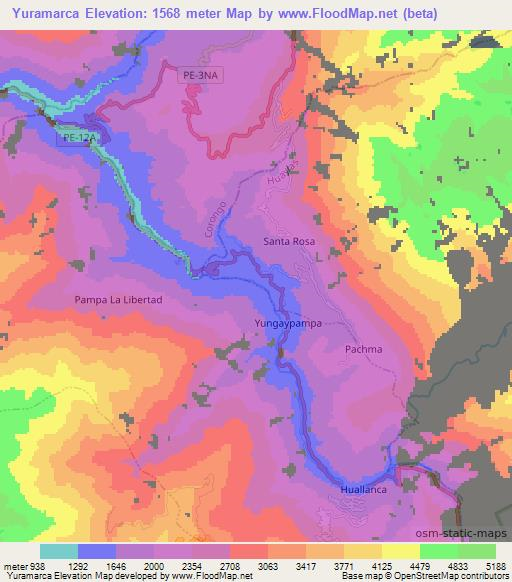 Yuramarca,Peru Elevation Map