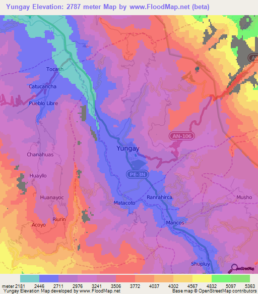 Yungay,Peru Elevation Map