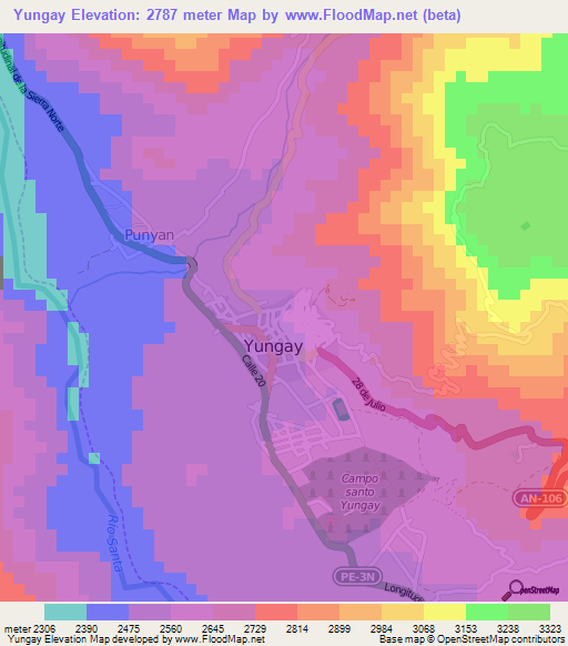 Yungay,Peru Elevation Map