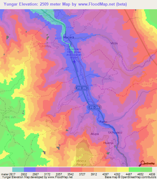 Yungar,Peru Elevation Map
