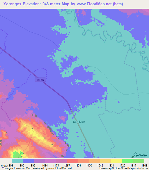 Yorongos,Peru Elevation Map