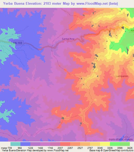 Yerba Buena,Peru Elevation Map