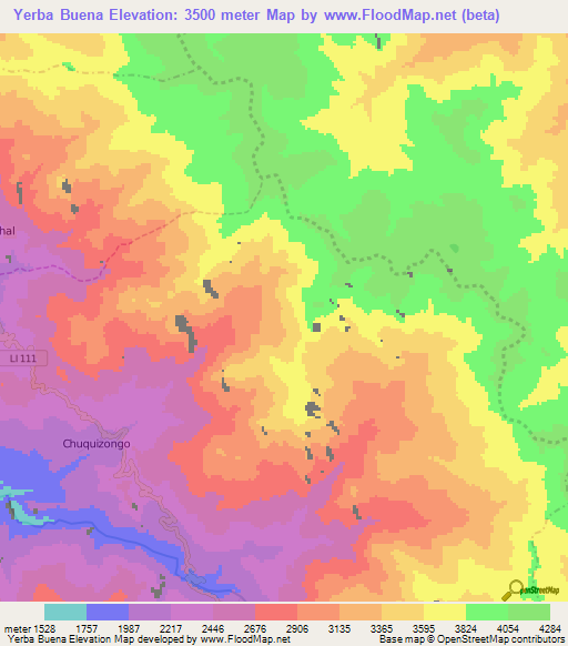 Yerba Buena,Peru Elevation Map
