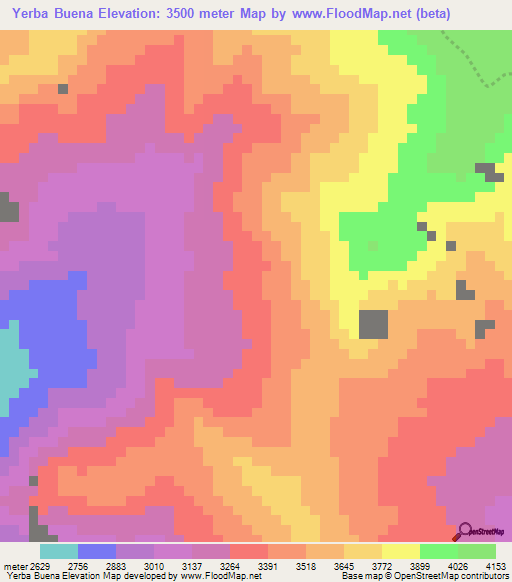 Yerba Buena,Peru Elevation Map