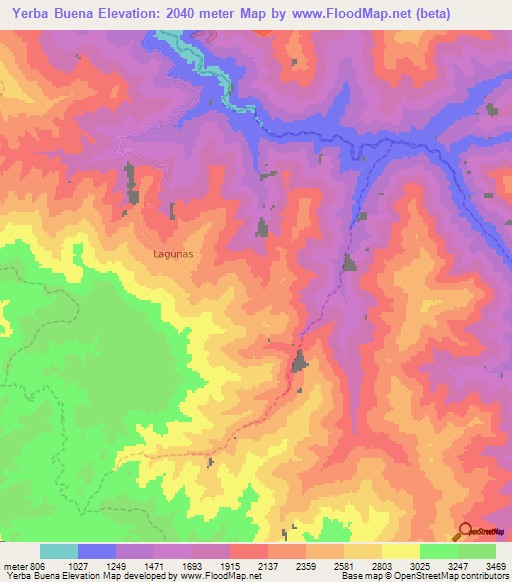 Yerba Buena,Peru Elevation Map