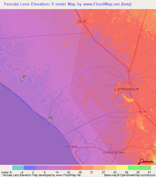 Yencala Leon,Peru Elevation Map
