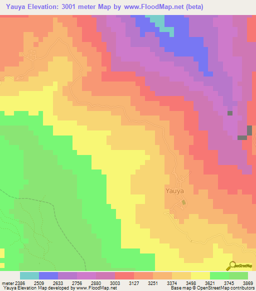 Yauya,Peru Elevation Map