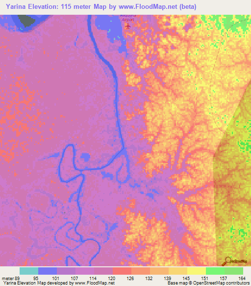 Yarina,Peru Elevation Map