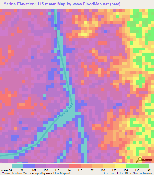 Yarina,Peru Elevation Map