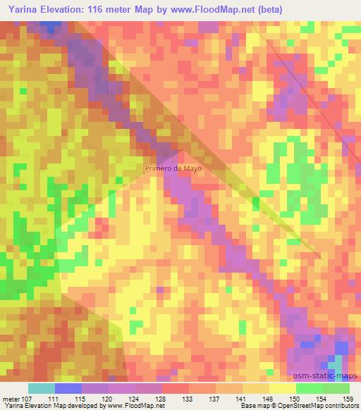 Yarina,Peru Elevation Map