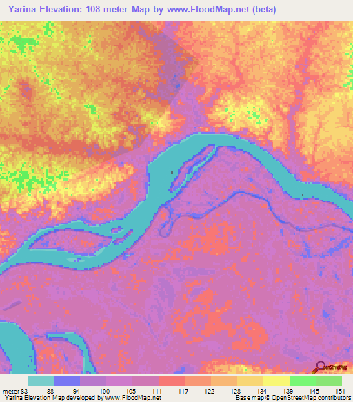 Yarina,Peru Elevation Map