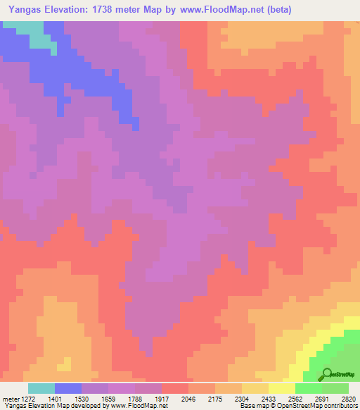 Yangas,Peru Elevation Map
