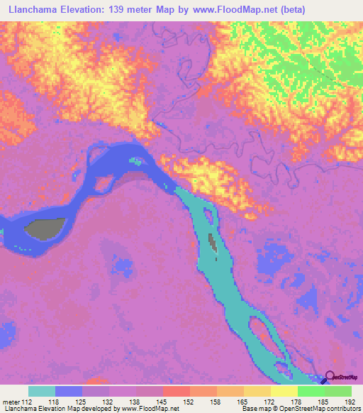 Llanchama,Peru Elevation Map