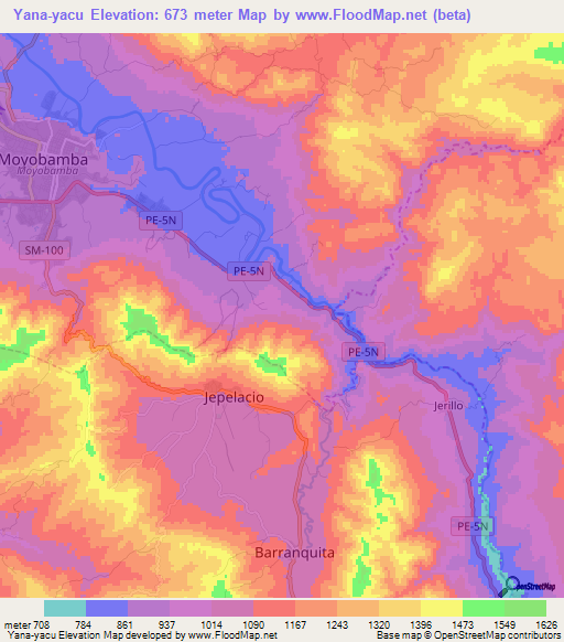 Yana-yacu,Peru Elevation Map