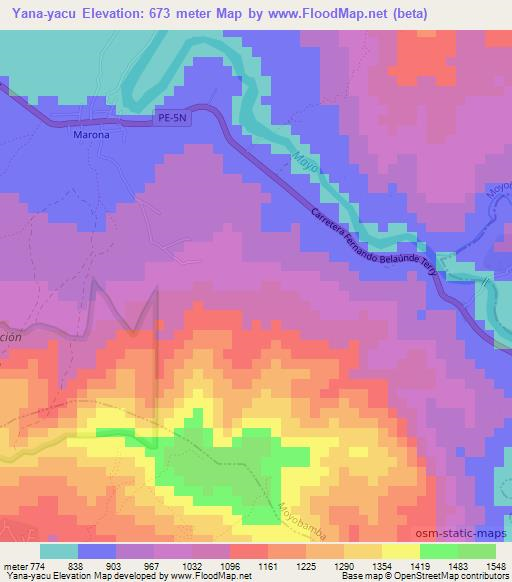 Yana-yacu,Peru Elevation Map