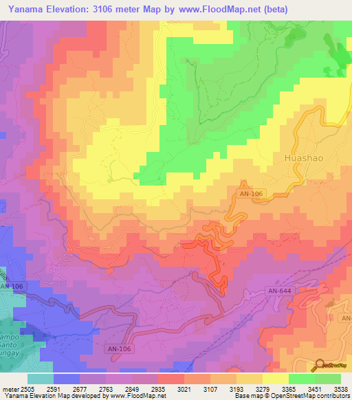 Yanama,Peru Elevation Map