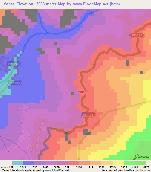 Yanac,Peru Elevation Map