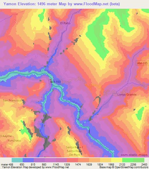 Yamon,Peru Elevation Map